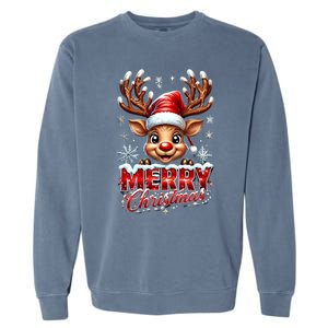 Cute Christmas Reindeer Holiday Santa Hat And Snowflakes Gift Garment-Dyed Sweatshirt