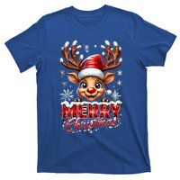 Cute Christmas Reindeer Holiday Santa Hat And Snowflakes Gift T-Shirt