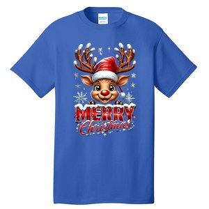 Cute Christmas Reindeer Holiday Santa Hat And Snowflakes Gift Tall T-Shirt