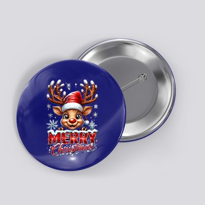 Cute Christmas Reindeer Holiday Santa Hat And Snowflakes Gift Button