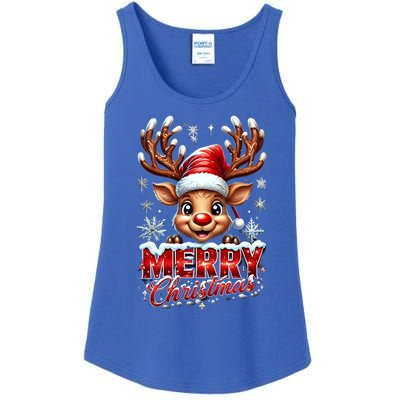 Cute Christmas Reindeer Holiday Santa Hat And Snowflakes Gift Ladies Essential Tank