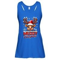 Cute Christmas Reindeer Holiday Santa Hat And Snowflakes Gift Ladies Essential Flowy Tank