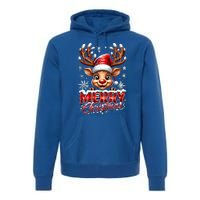 Cute Christmas Reindeer Holiday Santa Hat And Snowflakes Gift Premium Hoodie