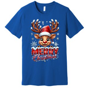 Cute Christmas Reindeer Holiday Santa Hat And Snowflakes Gift Premium T-Shirt