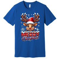 Cute Christmas Reindeer Holiday Santa Hat And Snowflakes Gift Premium T-Shirt