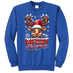 Cute Christmas Reindeer Holiday Santa Hat And Snowflakes Gift Tall Sweatshirt