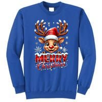 Cute Christmas Reindeer Holiday Santa Hat And Snowflakes Gift Tall Sweatshirt