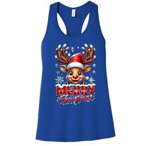 Cute Christmas Reindeer Holiday Santa Hat And Snowflakes Gift Women's Racerback Tank