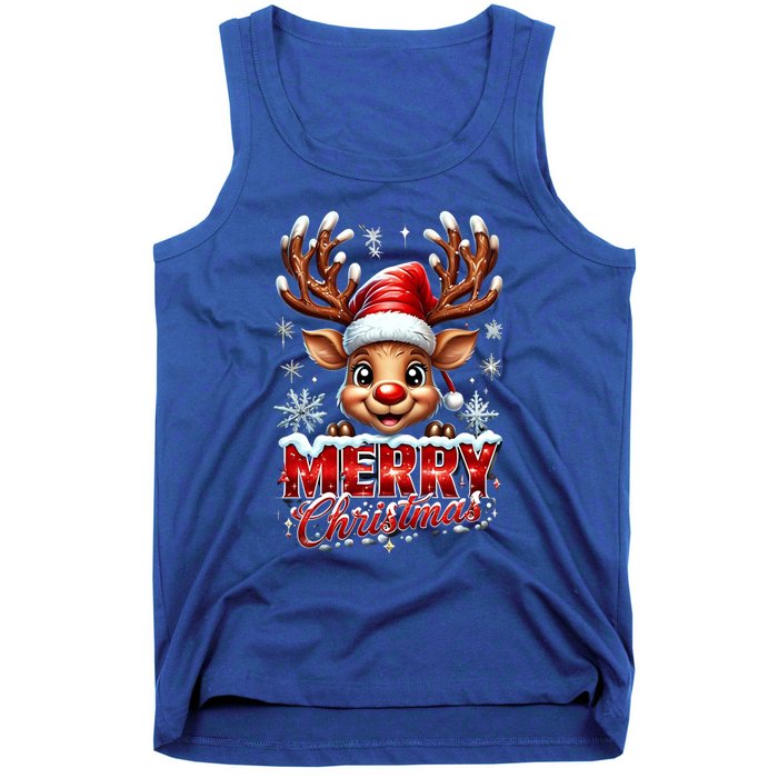 Cute Christmas Reindeer Holiday Santa Hat And Snowflakes Gift Tank Top