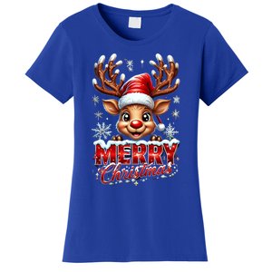 Cute Christmas Reindeer Holiday Santa Hat And Snowflakes Gift Women's T-Shirt