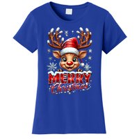 Cute Christmas Reindeer Holiday Santa Hat And Snowflakes Gift Women's T-Shirt