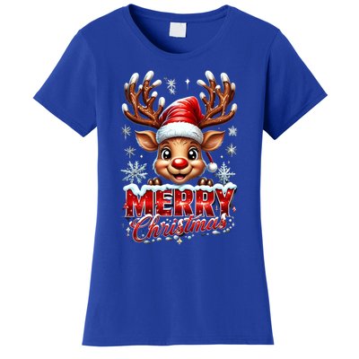 Cute Christmas Reindeer Holiday Santa Hat And Snowflakes Gift Women's T-Shirt