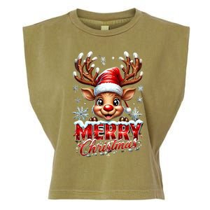 Cute Christmas Reindeer Holiday Santa Hat And Snowflakes Gift Garment-Dyed Women's Muscle Tee