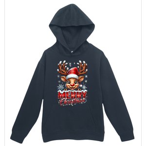 Cute Christmas Reindeer Holiday Santa Hat And Snowflakes Gift Urban Pullover Hoodie