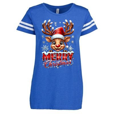 Cute Christmas Reindeer Holiday Santa Hat And Snowflakes Gift Enza Ladies Jersey Football T-Shirt