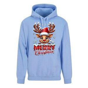 Cute Christmas Reindeer Holiday Santa Hat And Snowflakes Gift Unisex Surf Hoodie