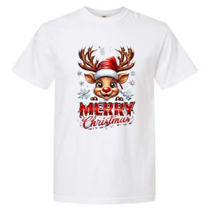 Cute Christmas Reindeer Holiday Santa Hat And Snowflakes Gift Garment-Dyed Heavyweight T-Shirt