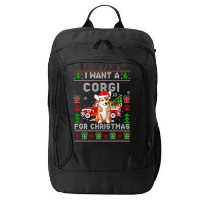 Cool Corgi Red Truck Christmas Ugly Xmas Sweater Dog Lover Gift City Backpack