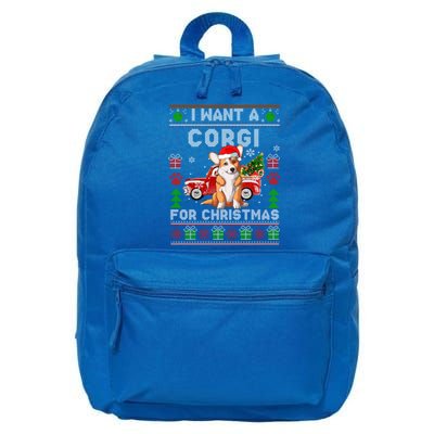 Cool Corgi Red Truck Christmas Ugly Xmas Sweater Dog Lover Gift 16 in Basic Backpack