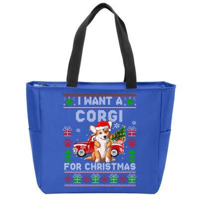 Cool Corgi Red Truck Christmas Ugly Xmas Sweater Dog Lover Gift Zip Tote Bag