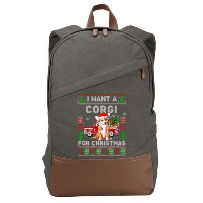 Cool Corgi Red Truck Christmas Ugly Xmas Sweater Dog Lover Gift Cotton Canvas Backpack