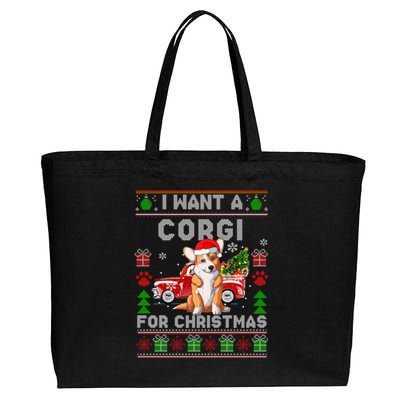 Cool Corgi Red Truck Christmas Ugly Xmas Sweater Dog Lover Gift Cotton Canvas Jumbo Tote