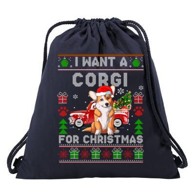 Cool Corgi Red Truck Christmas Ugly Xmas Sweater Dog Lover Gift Drawstring Bag