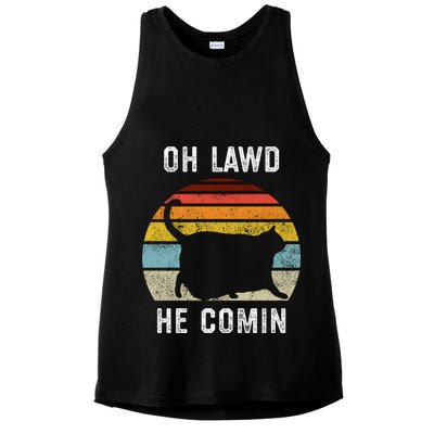 Chonk Cat Retro Style Vintage Meme Oh Lawd He Comin Ladies PosiCharge Tri-Blend Wicking Tank