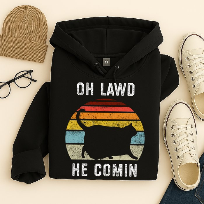 Chonk Cat Retro Style Vintage Meme Oh Lawd He Comin Hoodie