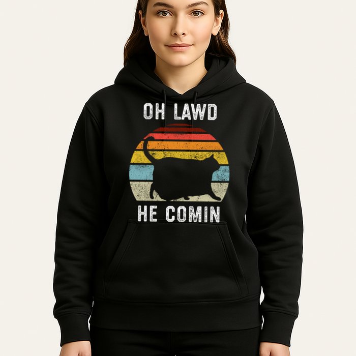 Chonk Cat Retro Style Vintage Meme Oh Lawd He Comin Hoodie