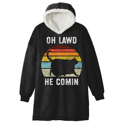 Chonk Cat Retro Style Vintage Meme Oh Lawd He Comin Hooded Wearable Blanket