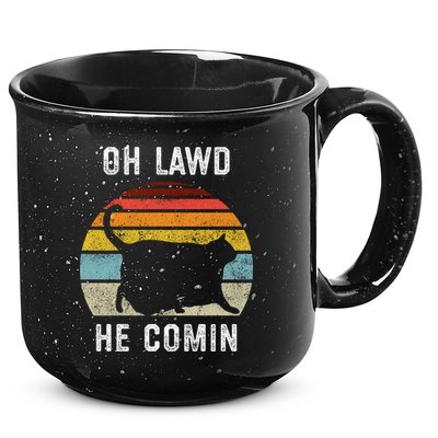 Chonk Cat Retro Style Vintage Meme Oh Lawd He Comin 15oz Campfire Ceramic Mug