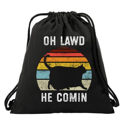 Chonk Cat Retro Style Vintage Meme Oh Lawd He Comin Drawstring Bag