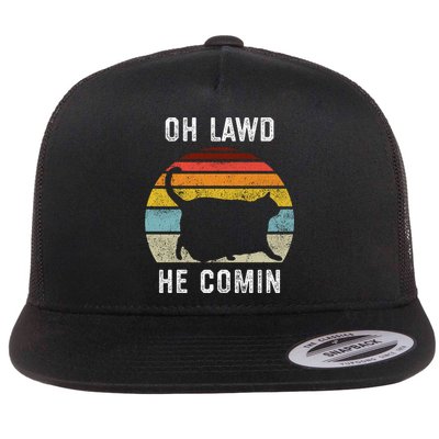 Chonk Cat Retro Style Vintage Meme Oh Lawd He Comin Flatbill Hat