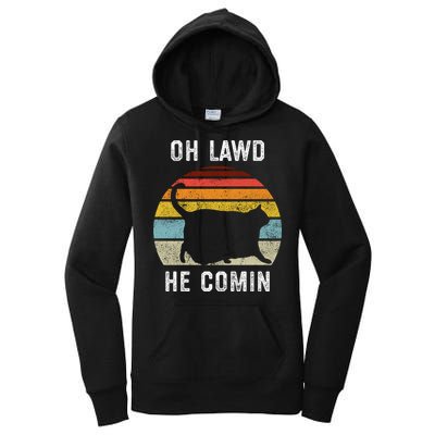 Chonk Cat Retro Style Vintage Meme Oh Lawd He Comin Women's Pullover Hoodie