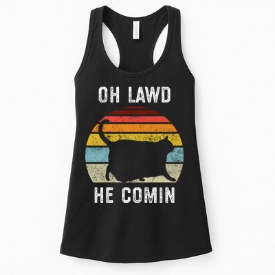 Chonk Cat Retro Style Vintage Meme Oh Lawd He Comin Womens Tank Top