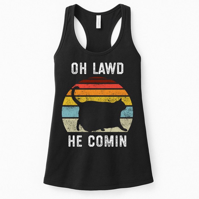 Chonk Cat Retro Style Vintage Meme Oh Lawd He Comin Womens Tank Top