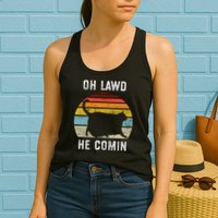 Chonk Cat Retro Style Vintage Meme Oh Lawd He Comin Womens Tank Top