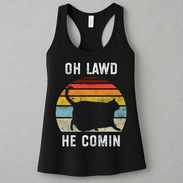 Chonk Cat Retro Style Vintage Meme Oh Lawd He Comin Womens Tank Top