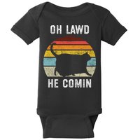 Chonk Cat Retro Style Vintage Meme Oh Lawd He Comin Baby Bodysuit