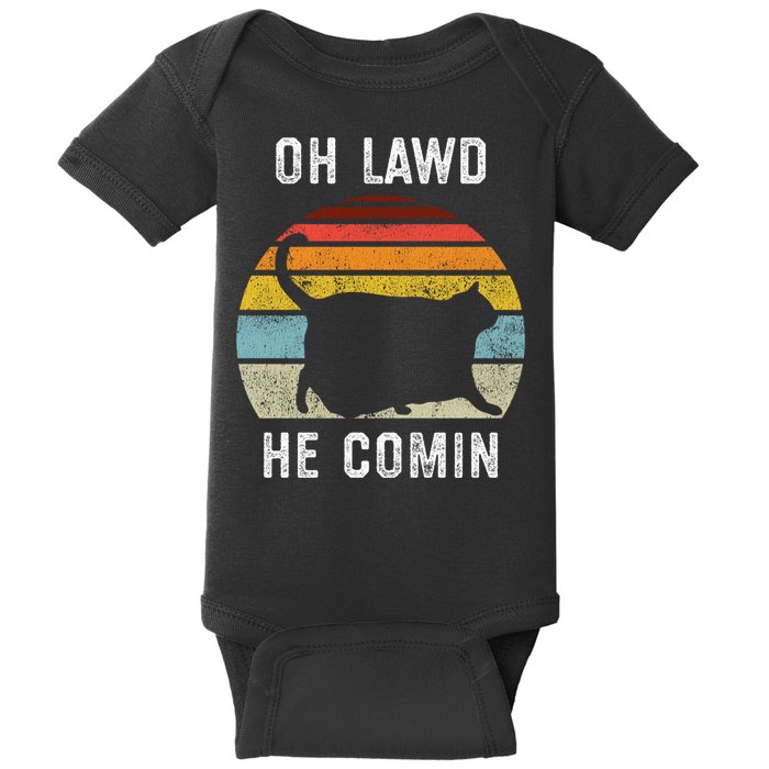 Chonk Cat Retro Style Vintage Meme Oh Lawd He Comin Baby Bodysuit