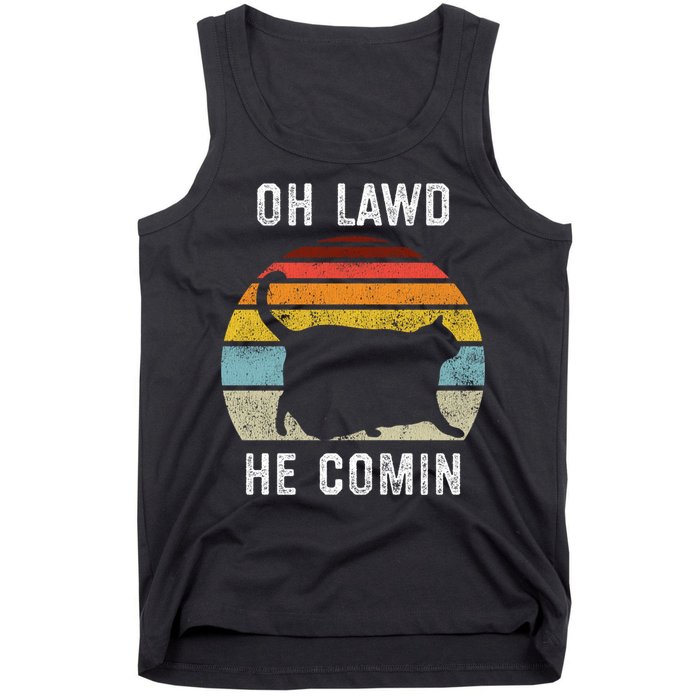 Chonk Cat Retro Style Vintage Meme Oh Lawd He Comin Tank Top