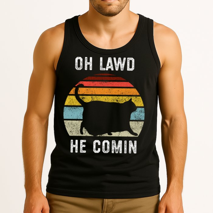 Chonk Cat Retro Style Vintage Meme Oh Lawd He Comin Tank Top