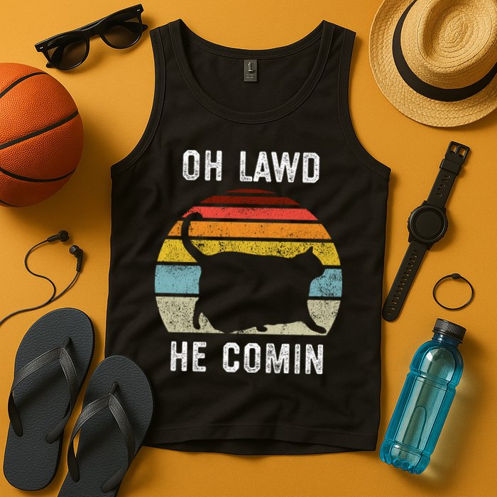 Chonk Cat Retro Style Vintage Meme Oh Lawd He Comin Tank Top