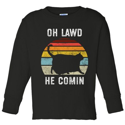 Chonk Cat Retro Style Vintage Meme Oh Lawd He Comin Toddler Long Sleeve Shirt