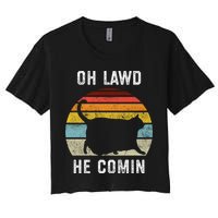 Chonk Cat Retro Style Vintage Meme Oh Lawd He Comin Crop Top