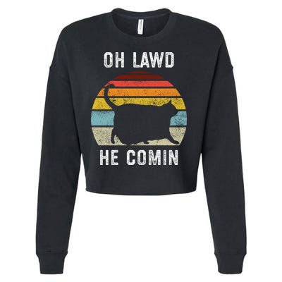 Chonk Cat Retro Style Vintage Meme Oh Lawd He Comin Cropped Pullover Crew