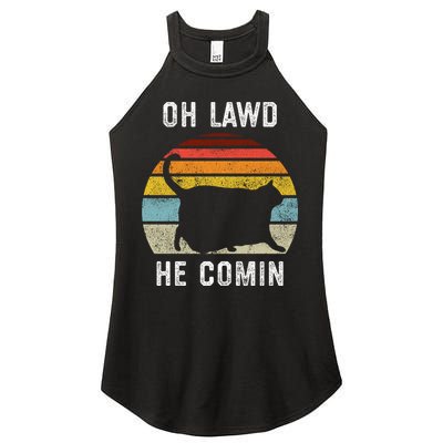 Chonk Cat Retro Style Vintage Meme Oh Lawd He Comin Women's Perfect Tri Rocker Tank