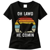 Chonk Cat Retro Style Vintage Meme Oh Lawd He Comin Womens T-Shirt