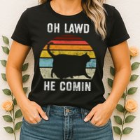 Chonk Cat Retro Style Vintage Meme Oh Lawd He Comin Womens T-Shirt